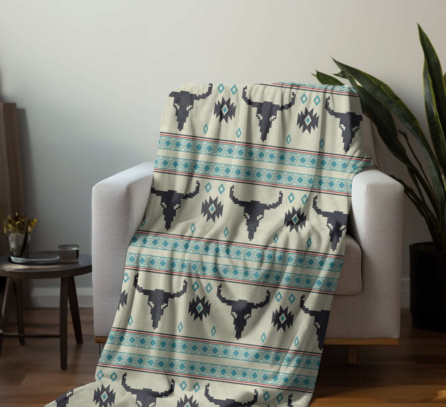 Western Turquoise Throw Blanket, Teal Native Blanket, Western Home Decor, Native American Decor Throw Blanket Southwestern Native Decor
