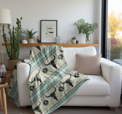 Western Turquoise Throw Blanket, Teal Native Blanket, Western Home Decor, Native American Decor Throw Blanket Southwestern Native Decor