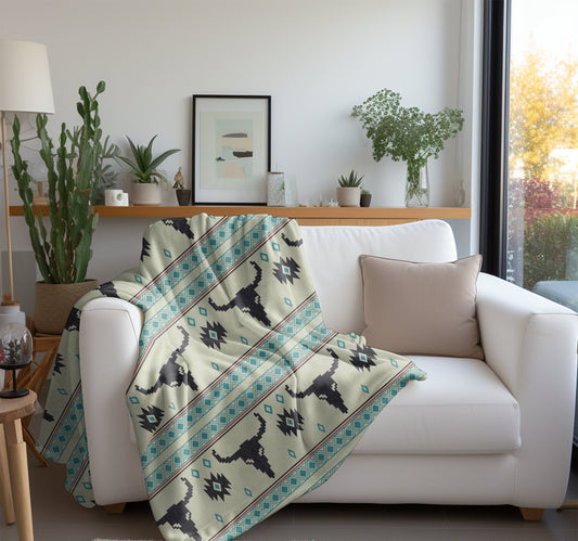 Western Turquoise Throw Blanket, Teal Native Blanket, Western Home Decor, Native American Decor Throw Blanket Southwestern Native Decor