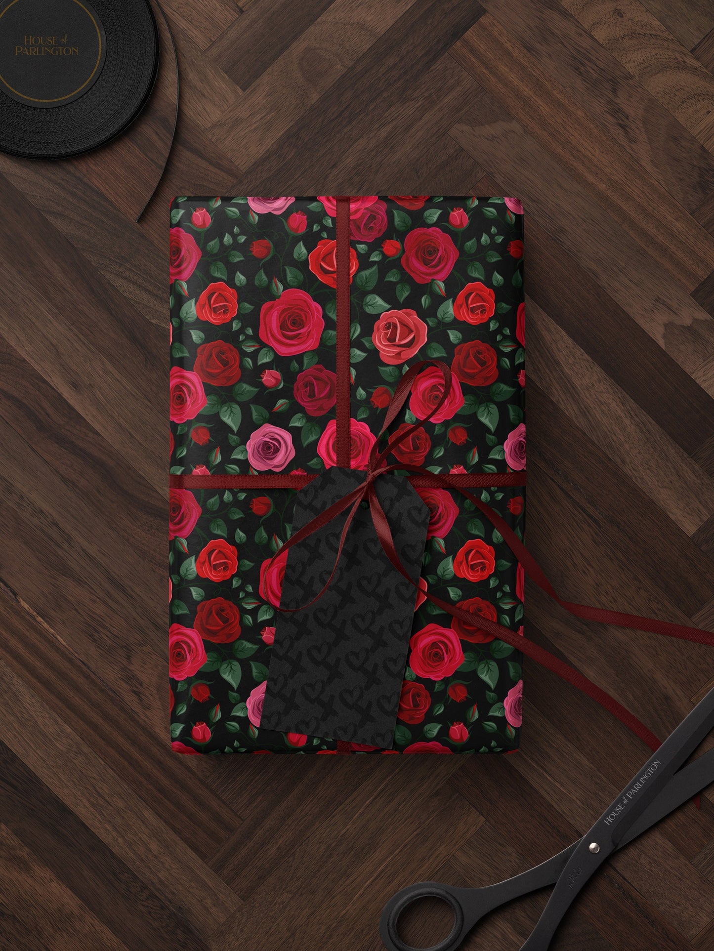 Red Rose Wrapping Paper Wedding Gift Wrap Botanical Flower Print Moody Flower Art Romantic Gift for Her Princess Birthday Party Gift Wrap
