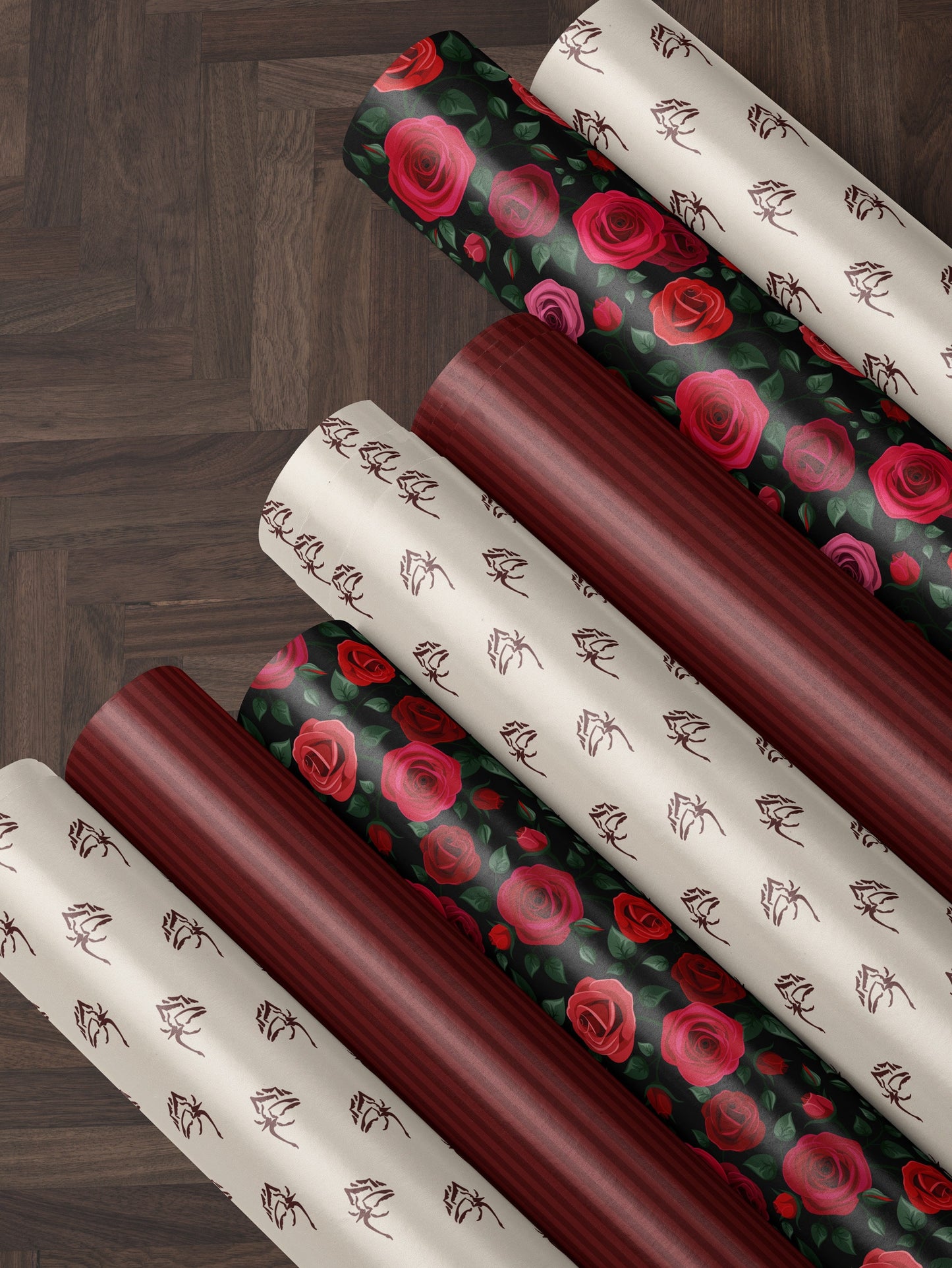 Red Rose Wrapping Paper Wedding Gift Wrap Botanical Flower Print Moody Flower Art Romantic Gift for Her Princess Birthday Party Gift Wrap