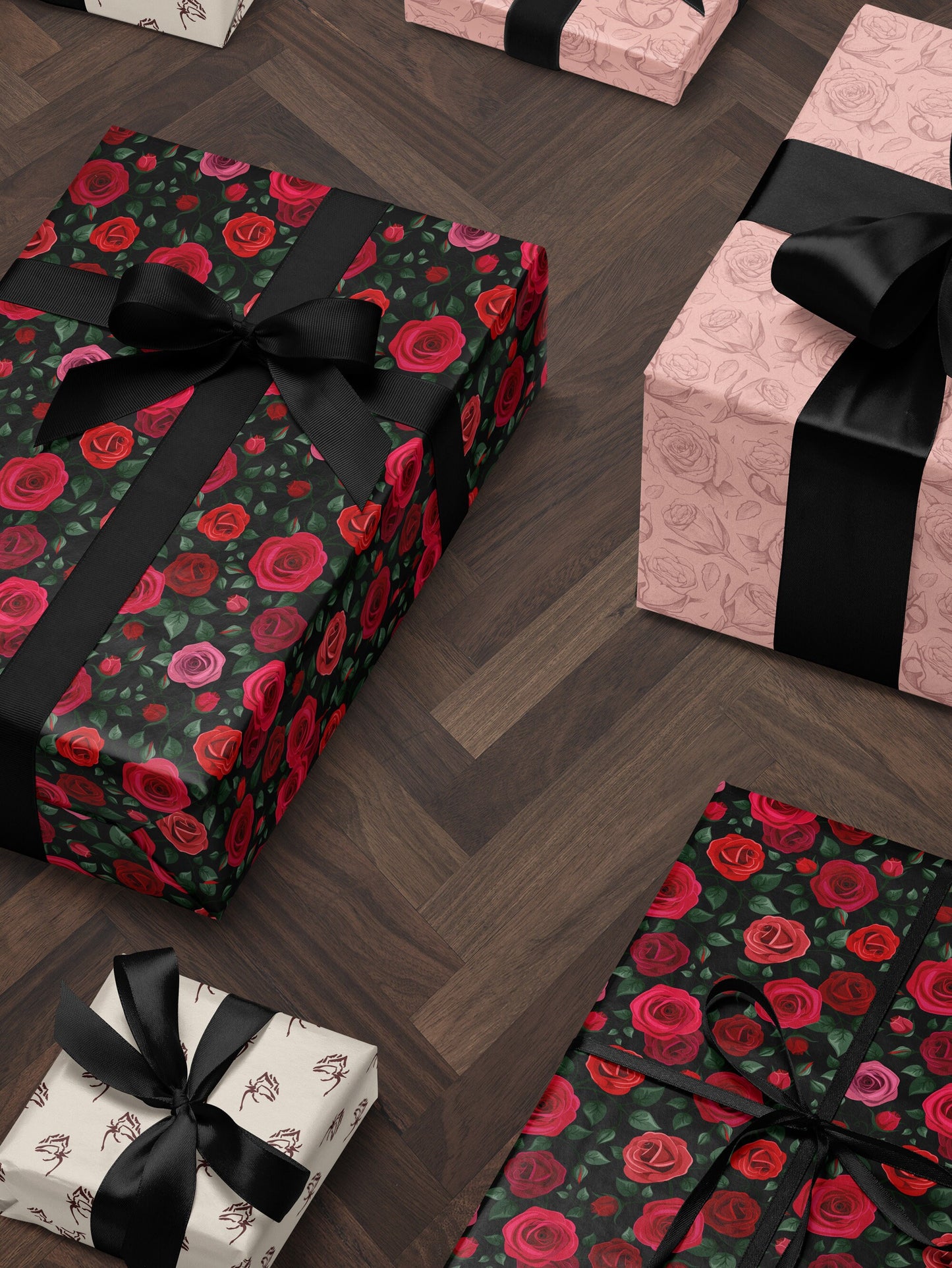 Red Floral Wrapping Paper Rose Gift Wrap Wedding Gift Birthday Present Wrapping Romantic Gift for Her Holiday Wrapping Paper Lovely Design