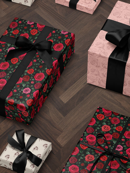 Red Floral Wrapping Paper Rose Gift Wrap Wedding Gift Birthday Present Wrapping Romantic Gift for Her Holiday Wrapping Paper Lovely Design