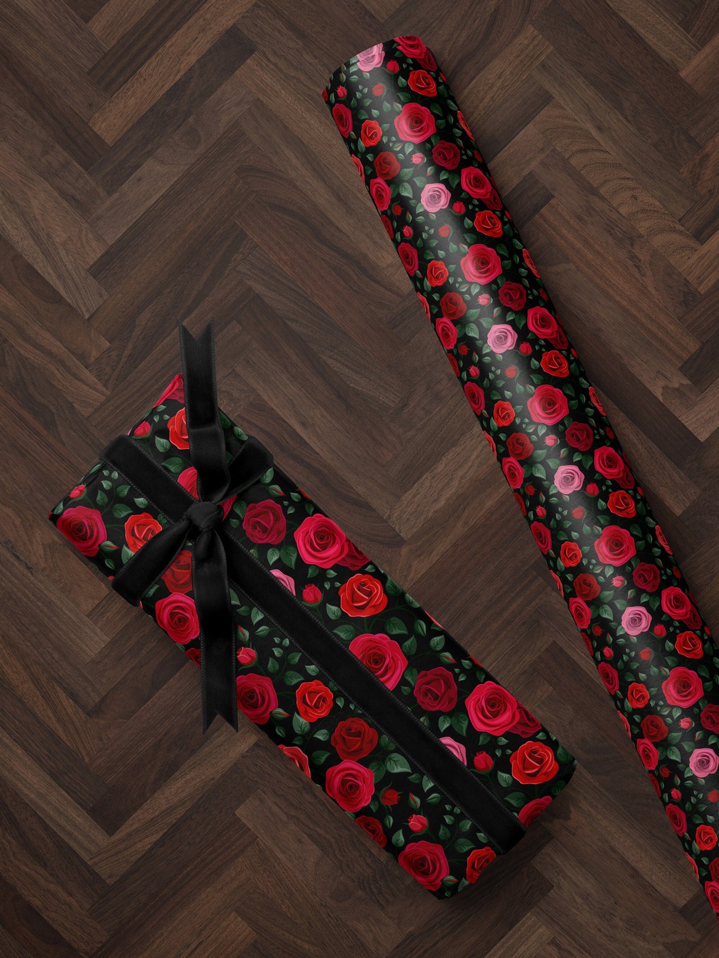Red Rose Wrapping Paper Wedding Gift Wrap Botanical Flower Print Moody Flower Art Romantic Gift for Her Princess Birthday Party Gift Wrap