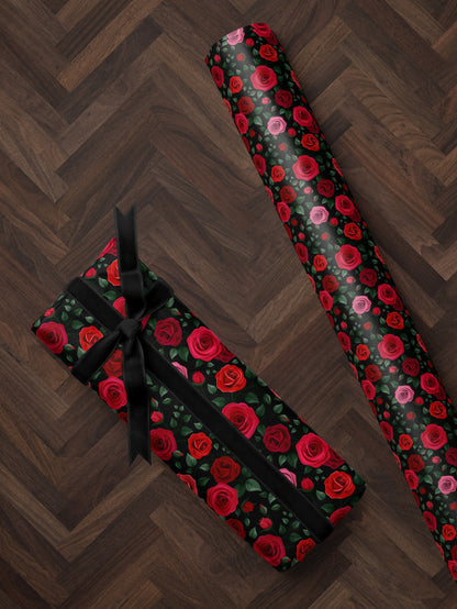 Red Rose Wrapping Paper Wedding Gift Wrap Botanical Flower Print Moody Flower Art Romantic Gift for Her Princess Birthday Party Gift Wrap