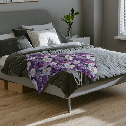 Purple Floral Throw Blanket, Lilac and Roses Fleece Blanket, Floral Home Decor Gift for Flower Lovers Nursery Decor Rose Baby Shower Gift