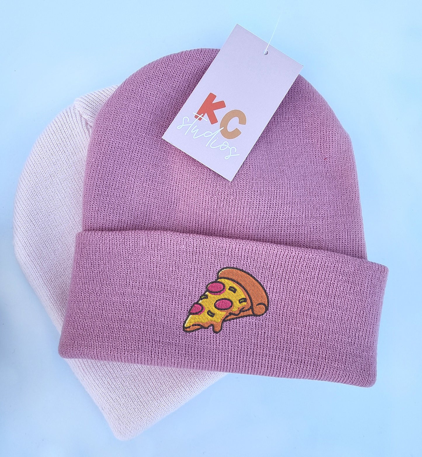 Fun Pizza Embroidered Beanie - Yum - Free Delivery - More Colours - Embroidery - Pizza Lover