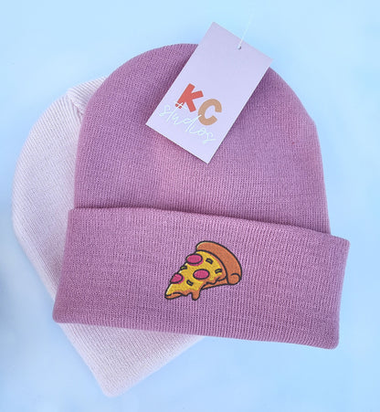 Fun Pizza Embroidered Beanie - Yum - Free Delivery - More Colours - Embroidery - Pizza Lover