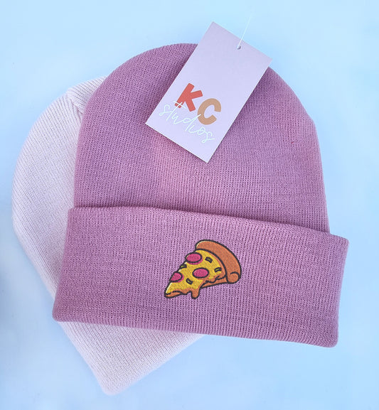 Fun Pizza Embroidered Beanie - Yum - Free Delivery - More Colours - Embroidery - Pizza Lover