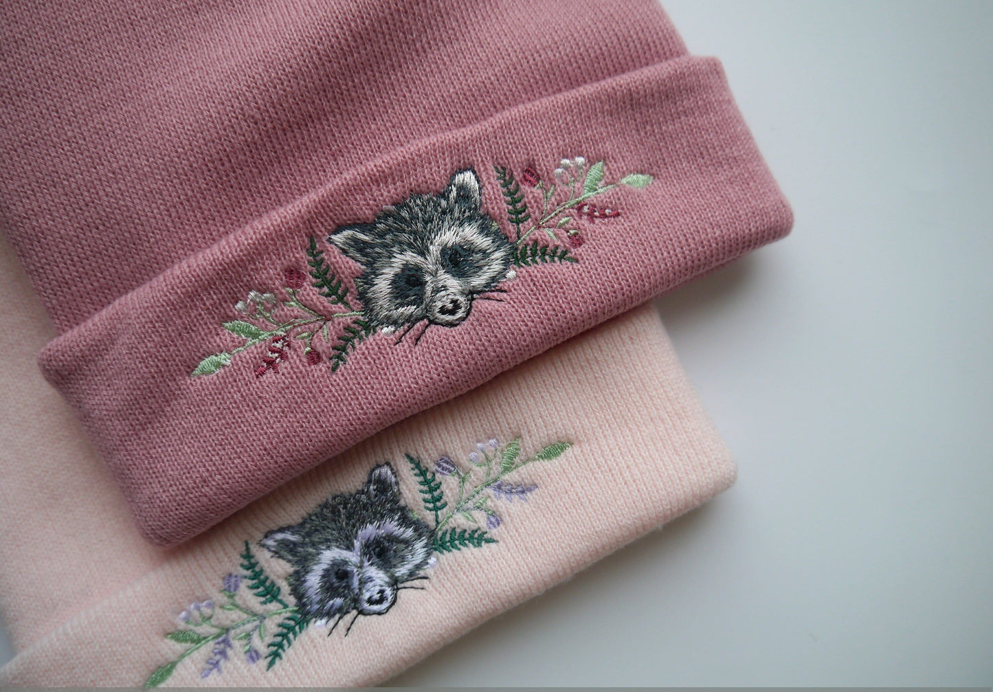 Lovely Floral Racoon Embroidered Beanie - More Colours - Free Delivery - Trash Panda