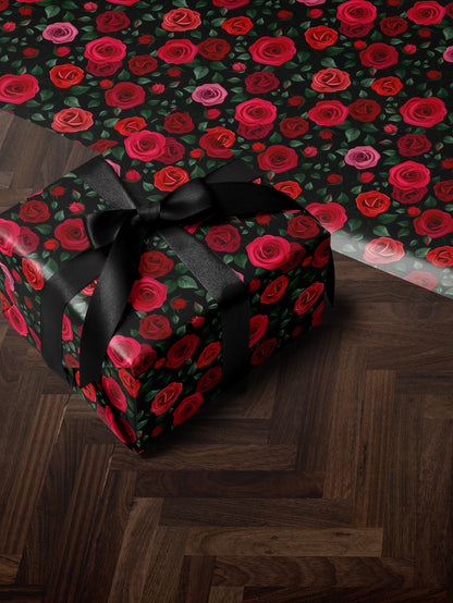 Red Rose Wrapping Paper Wedding Gift Wrap Botanical Flower Print Moody Flower Art Romantic Gift for Her Princess Birthday Party Gift Wrap