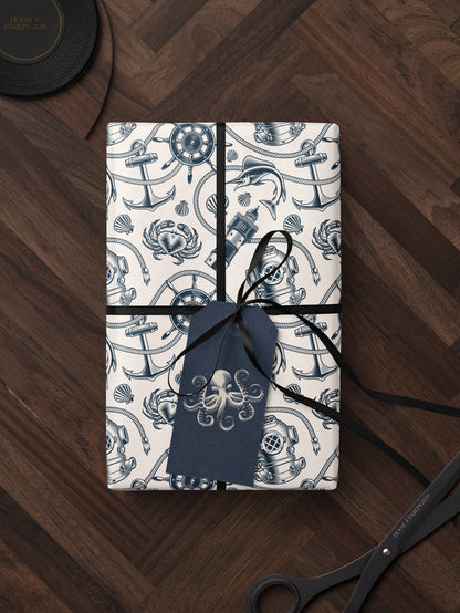Nautical Wrapping Paper Pattern Wedding Gift Wrapping Paper Nautical Birthday Party Beach Gift Wrap Roll Nautical Theme Baby Shower Gift