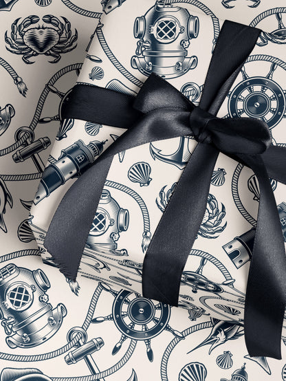 Nautical Wrapping Paper Pattern Wedding Gift Wrapping Paper Nautical Birthday Party Beach Gift Wrap Roll Nautical Theme Baby Shower Gift