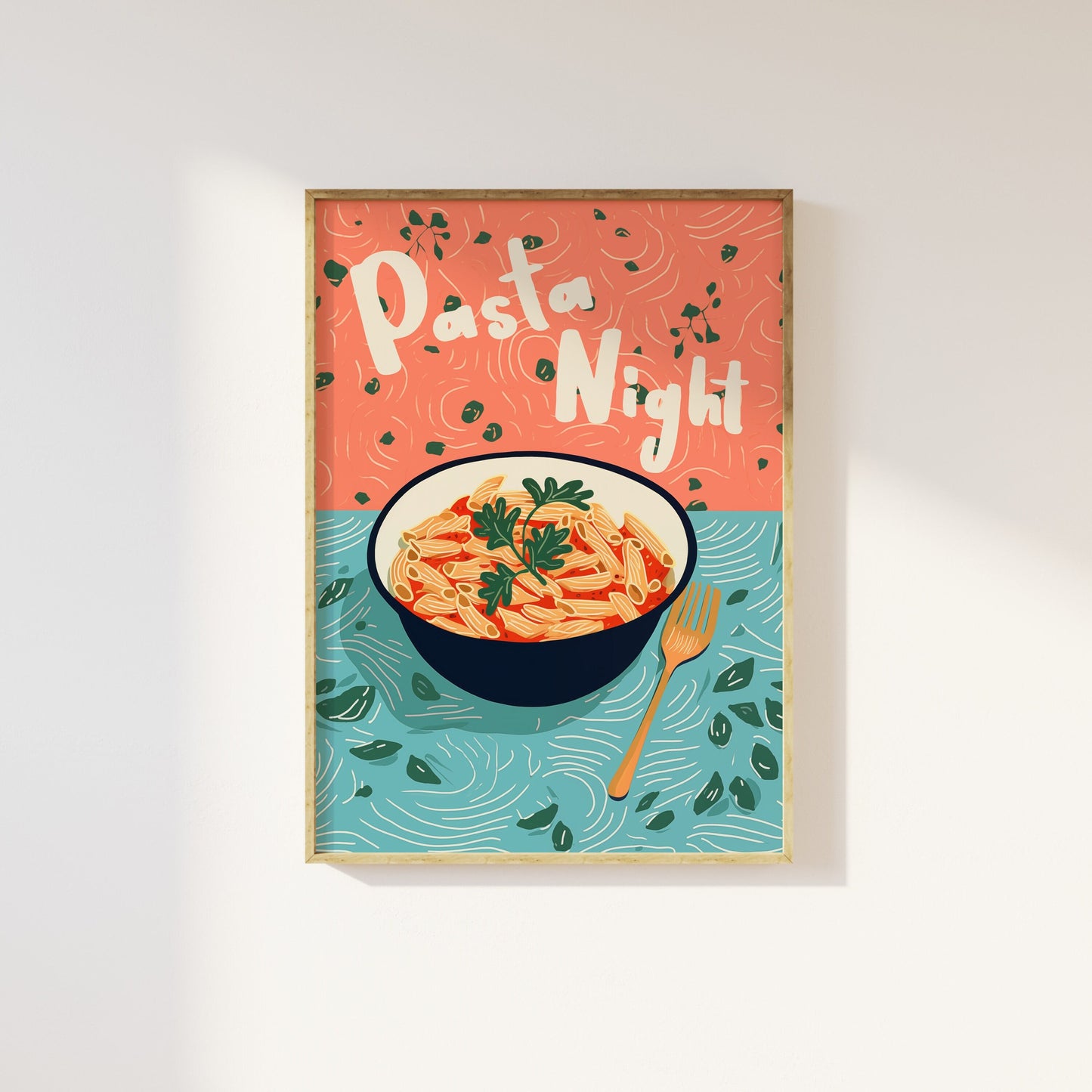 Pasta Night Retro Kitchen Print: Colourful 90s Illustration