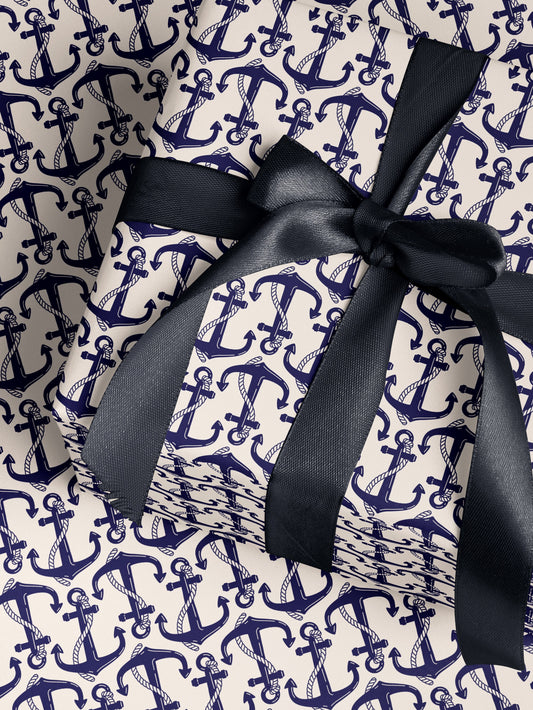 Anchor Gift Wrap Roll Nautical Birthday Party Coast Guard Gift Idea Nautical Wedding Gift US Navy Gift for Men Decoupage Paper Gift Wrap Dad