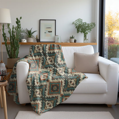 Western Fleece Blanket, Navajo-Inspired Throw Blanket, Turquoise Home Decor, Western Nursery Decor, Baby Shower Gift, Southwestern Decor