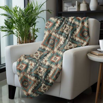Western Fleece Blanket, Navajo-Inspired Throw Blanket, Turquoise Home Decor, Western Nursery Decor, Baby Shower Gift, Southwestern Decor