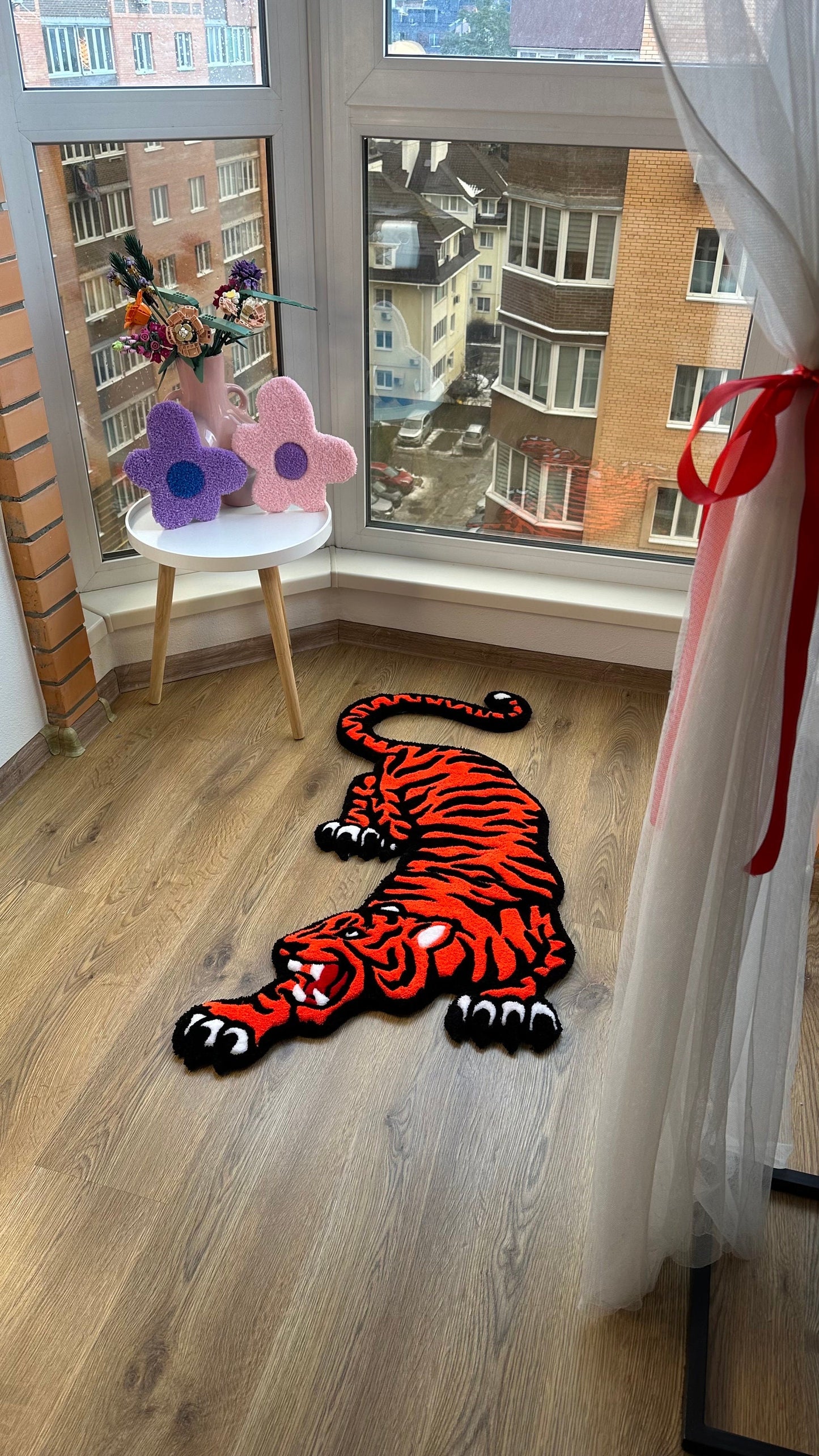Orange Tiger Rug – Custom Handmade Tufted Animal Carpet, Large Striped Tiger Art Piece for Statement Decor, Bold Jungle Vibes