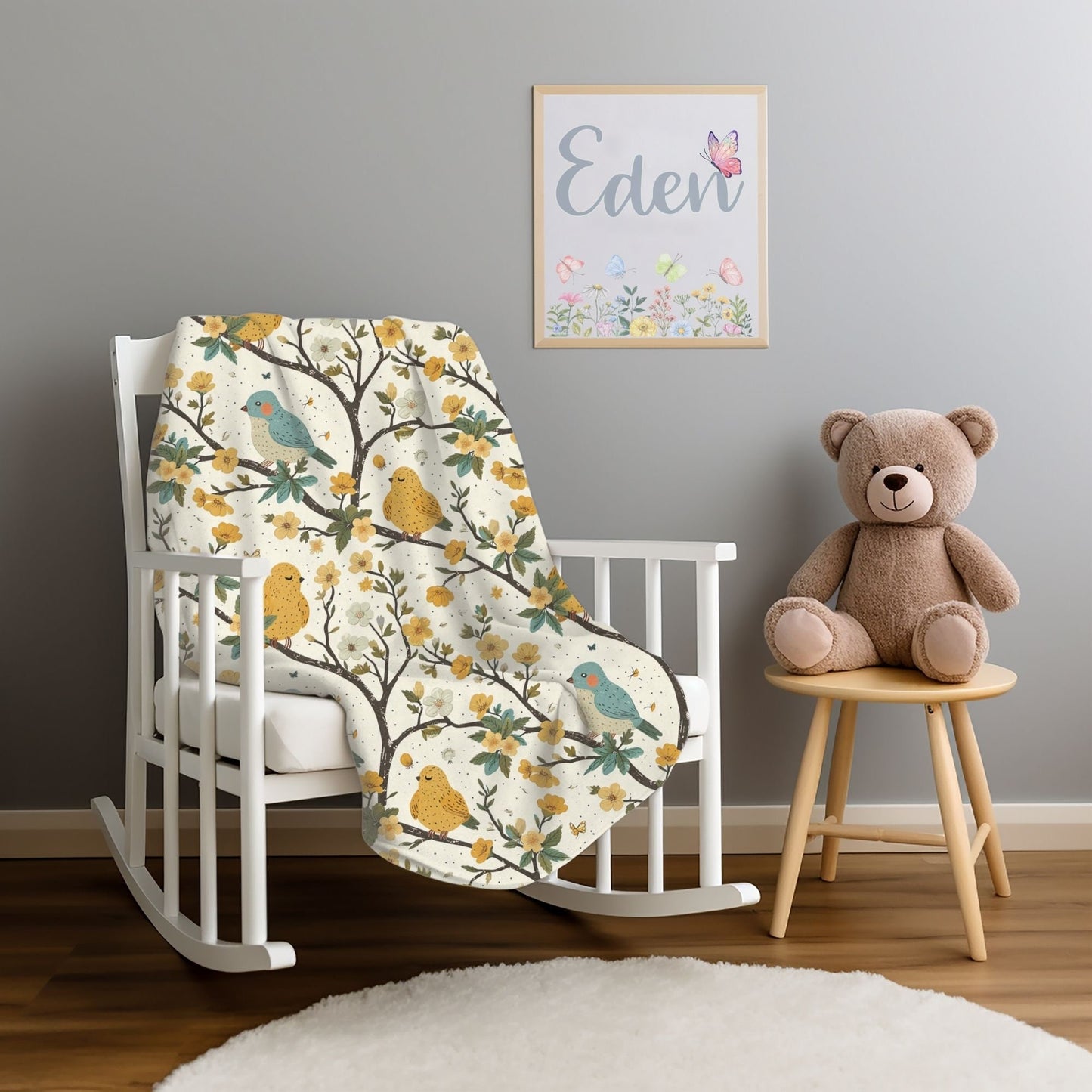 Spring Bird Throw Blanket Bird Watchers Gift for Nature Lovers Blue Yellow Bird Fleece Lap Blanket Mother's Day Gift for Christmas Present