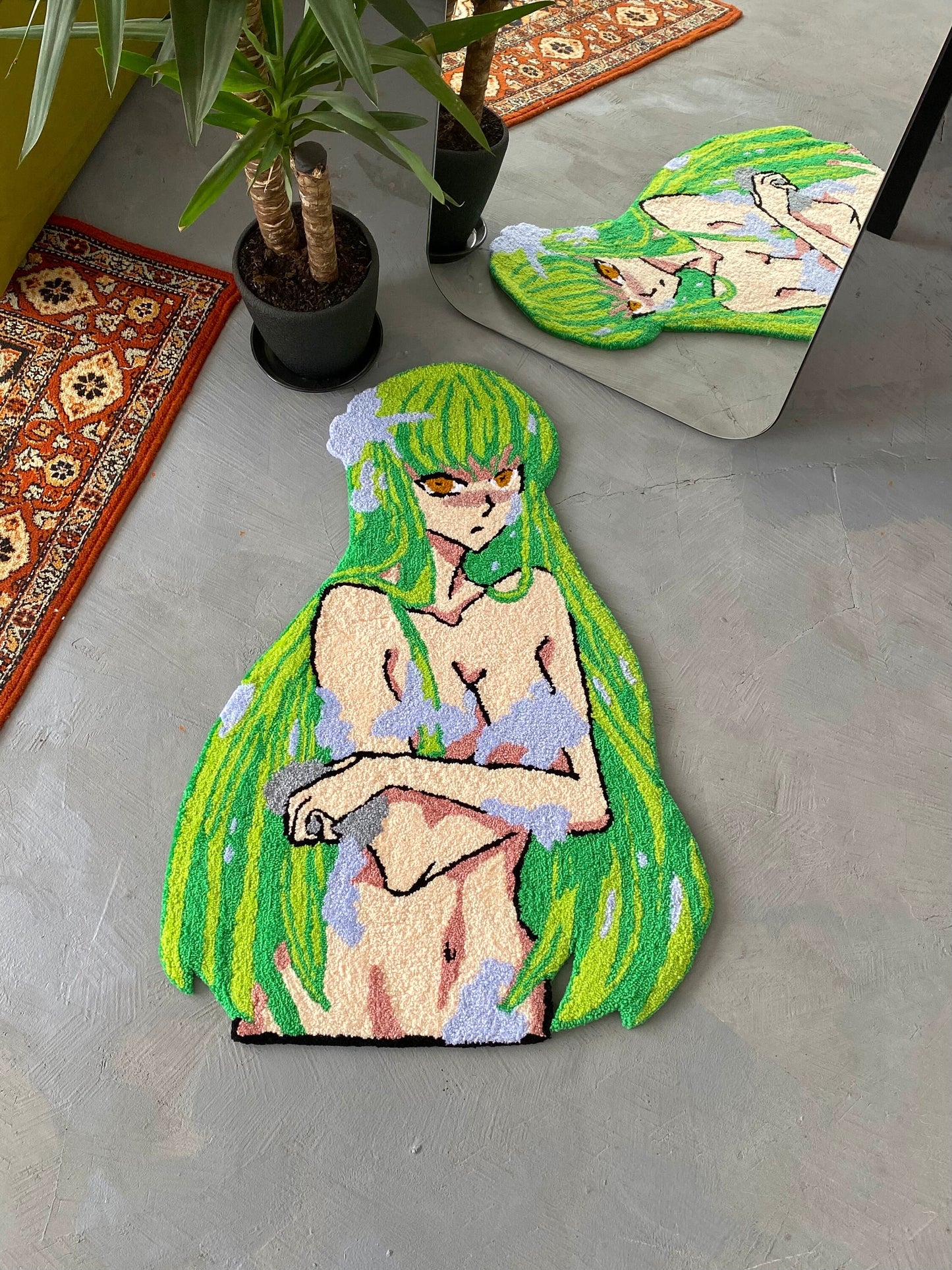 Tufted Anime Girl Rug, Tufted Anime Character Rug,  Modern Rug, bedroom floor mat, Anime Fan Gift, Aesthetic Rug, Non-slip rug