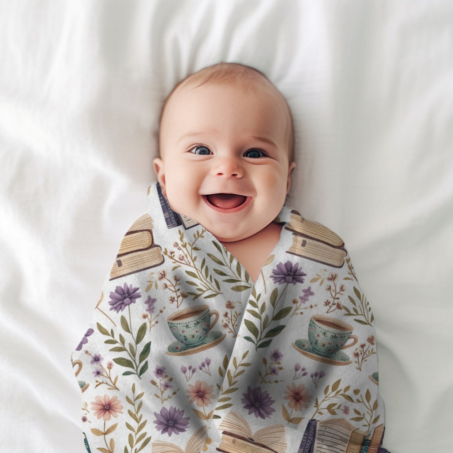 Bookish Blanket Purple Floral Reading Fleece, Books and Coffee Throw, Book Nook Cover, Storytime Nursery Decor, Reader Gift for Bookworm