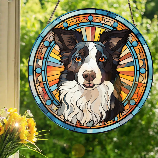 Border Collie: Stained Glass Style Window Hanging