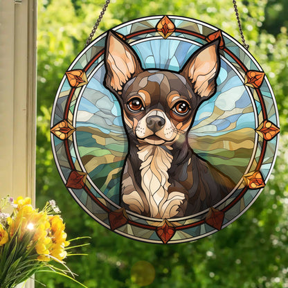 Tri-Color Chihuahua: Stained Glass Style Window Hanging