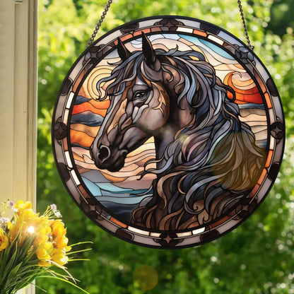 Black Horse: Stained Glass Style Window Hanging