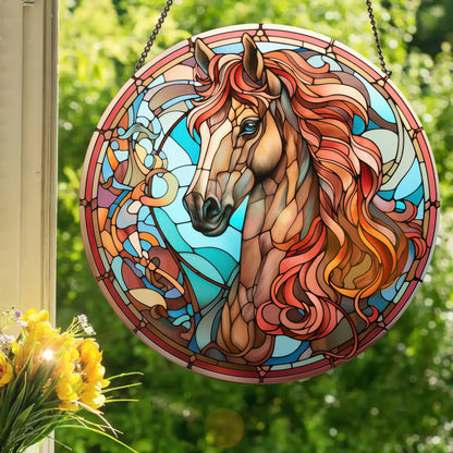Strawberry Roan Horse: Stained Glass Style Window Hanging