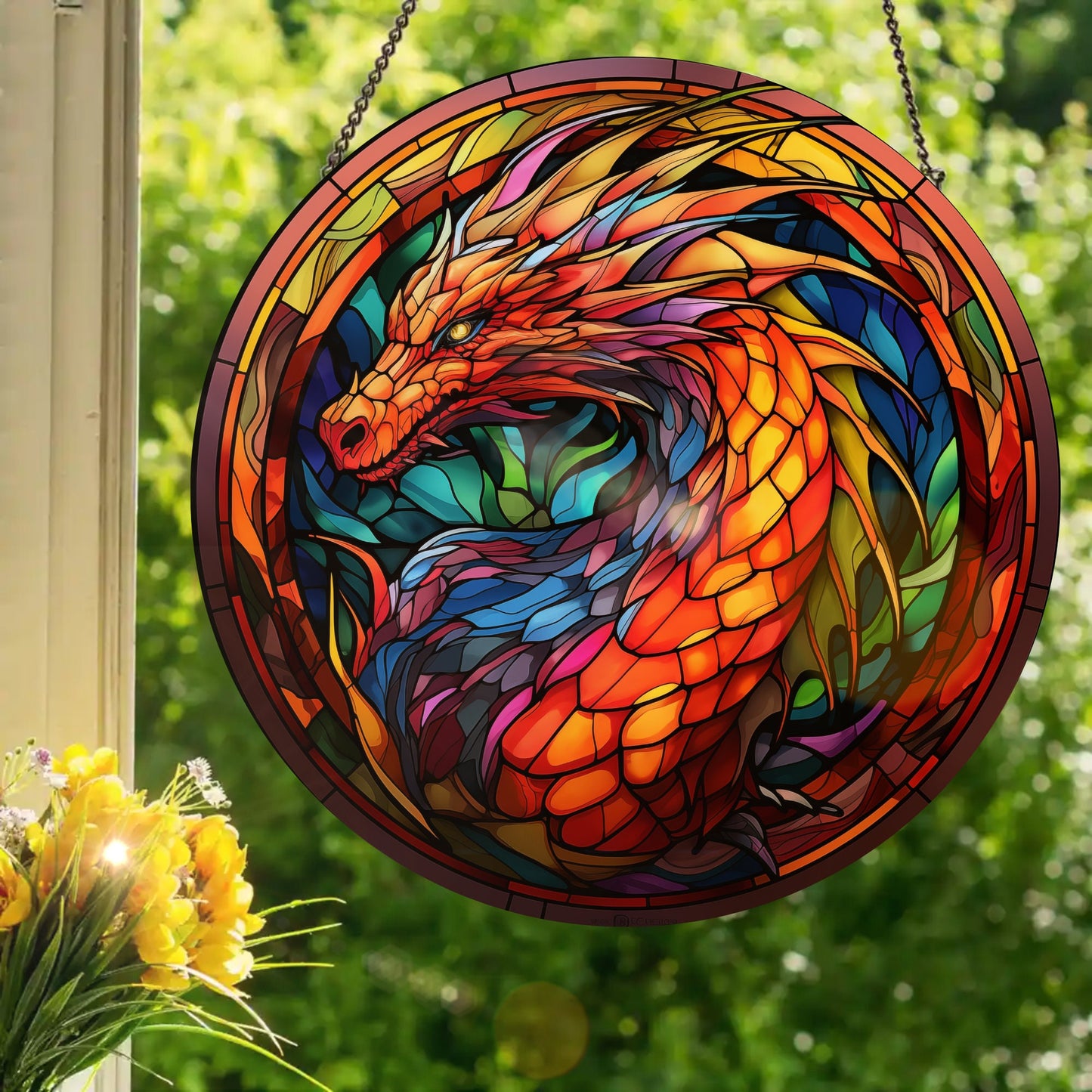 Rainbow Dragon: Stained Glass Style Window Hanging