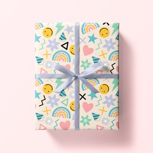 Doodle Wrapping Paper 70x50cm - Fun Gift Wrap Sheet - Dopamine Wrapping Paper - Valentine's Gift Wrap - ADHD Gift Wrap - Colourful Wrapping
