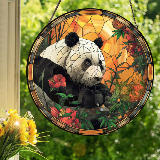 Panda Bear: Stained Glass Style Window Hanging