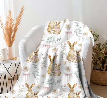 Bunny Throw Blanket Easter Home Decor, Spring Home Decor, Easter Bunny Velveteen Minky Blanket, Spring Bunny Bedspread, Easter Bunny Bedding