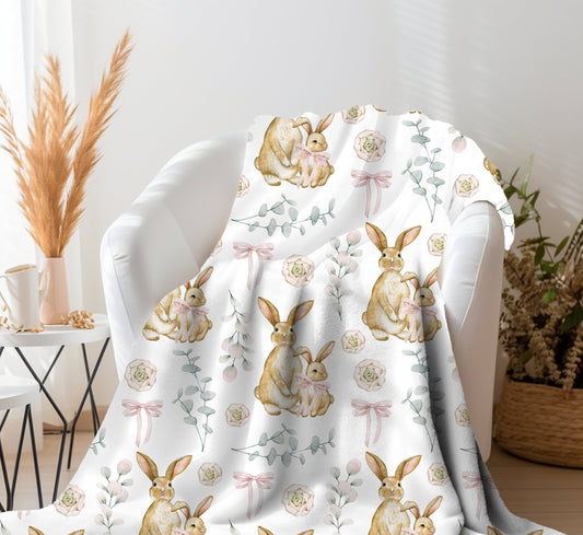 Bunny Throw Blanket Easter Home Decor, Spring Home Decor, Easter Bunny Velveteen Minky Blanket, Spring Bunny Bedspread, Easter Bunny Bedding