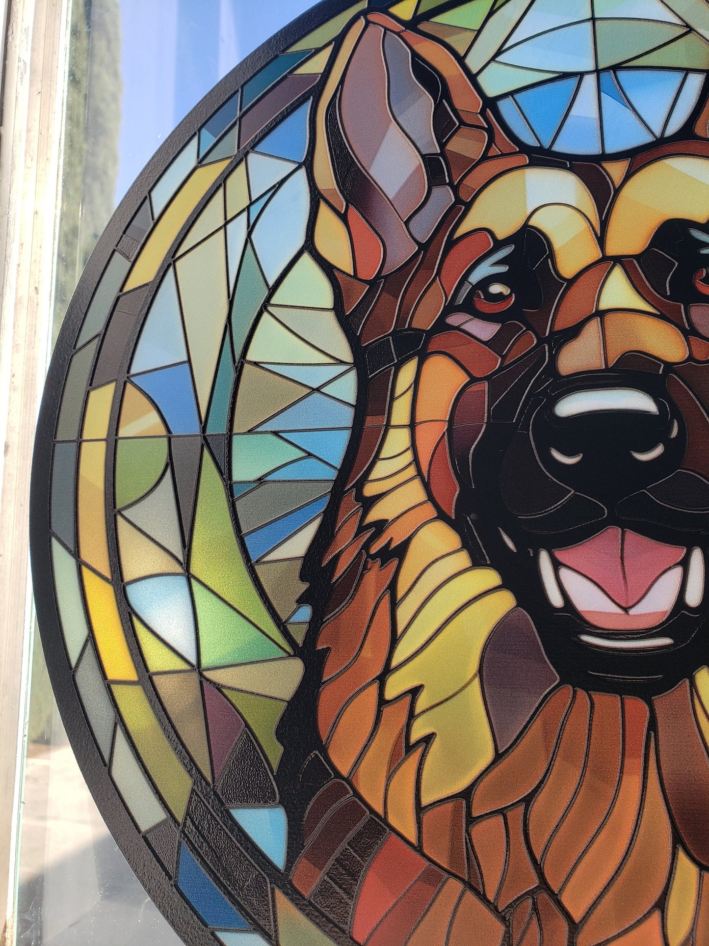 Tri-Color German Shepherd: Stained Glass Style Window Hanging