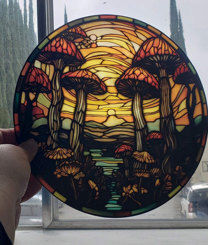 Mushroom Forest: Stained Glass Style Window Hanging