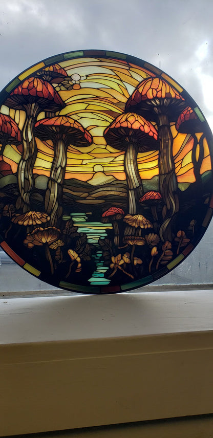 Mushroom Forest: Stained Glass Style Window Hanging