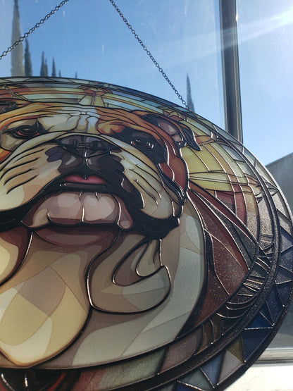 English Bulldog: Stained Glass Style Window Hanging