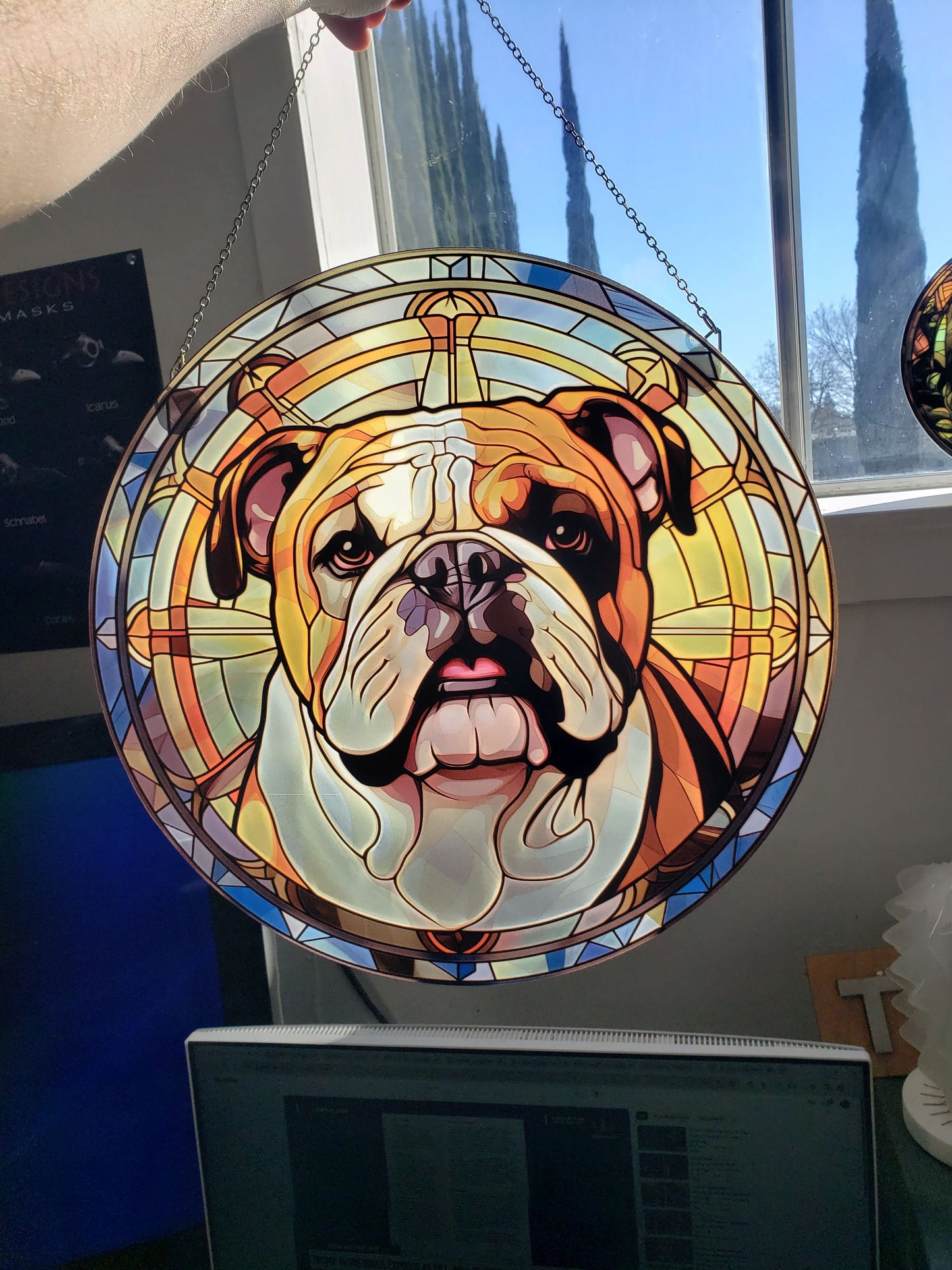 English Bulldog: Stained Glass Style Window Hanging