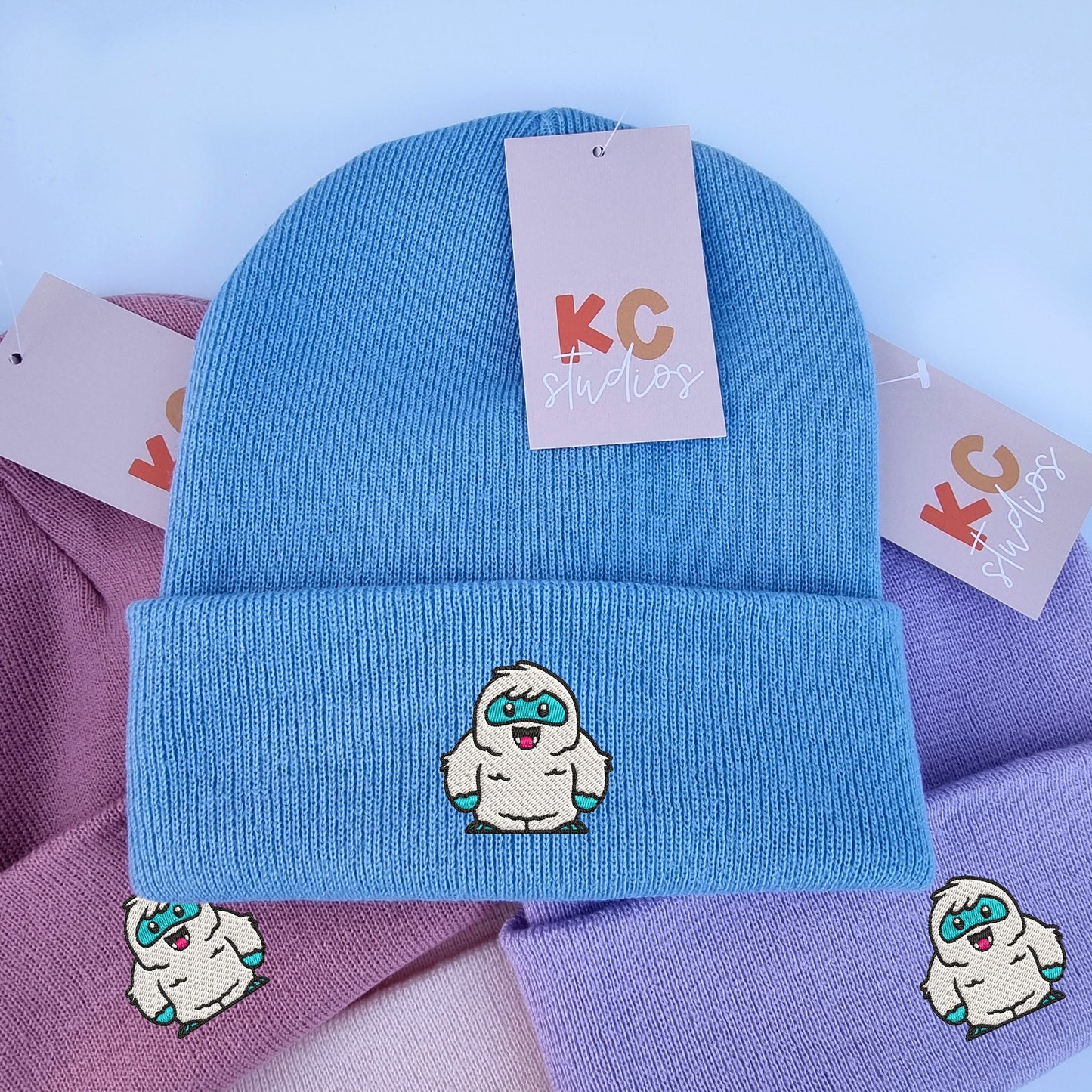 Cute Cartoon Yeti Embroidered Beanie - Free Delivery - More Colours - Embroidery - Abominable Snowman