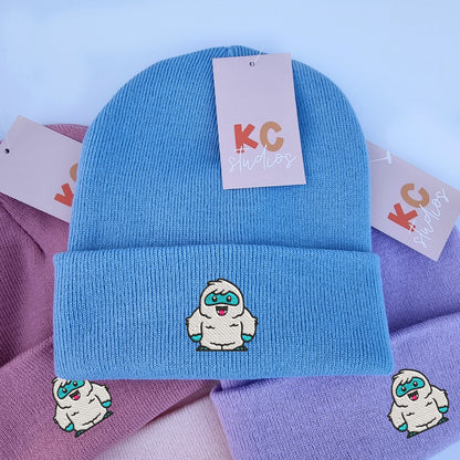 Cute Cartoon Yeti Embroidered Beanie - Free Delivery - More Colours - Embroidery - Abominable Snowman