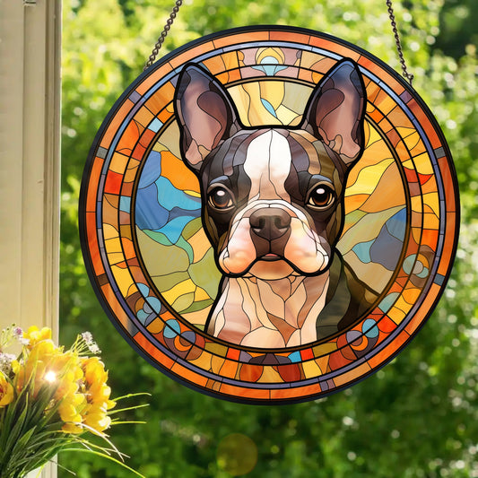 Boston Terrier: Stained Glass Style Window Hanging