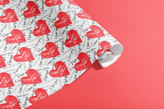 Personalised Gift Wrap, Hearts, Valentines, Wrapping Paper, Birthday, Your Name, Customised, Wedding, Party, Your Age, Anniversary, Recycle