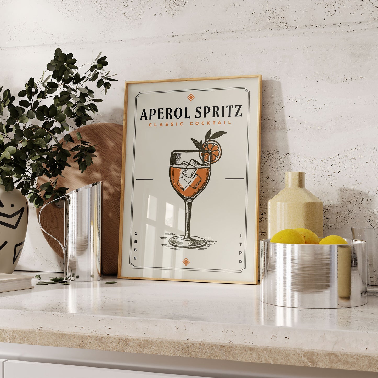 Aperol Spritz Print, Aperol Spritz Poster | Bar Cart Prints | Vintage Cocktail Poster Wall Art for Home Bar Cart
