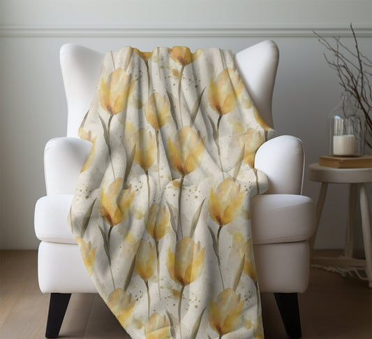 Yellow Tulip Blanket Floral Fleece Throw Yellow Spring Home Decor Flower Lovers Christmas Gift Ideas for Her Family Friends Gardener Present