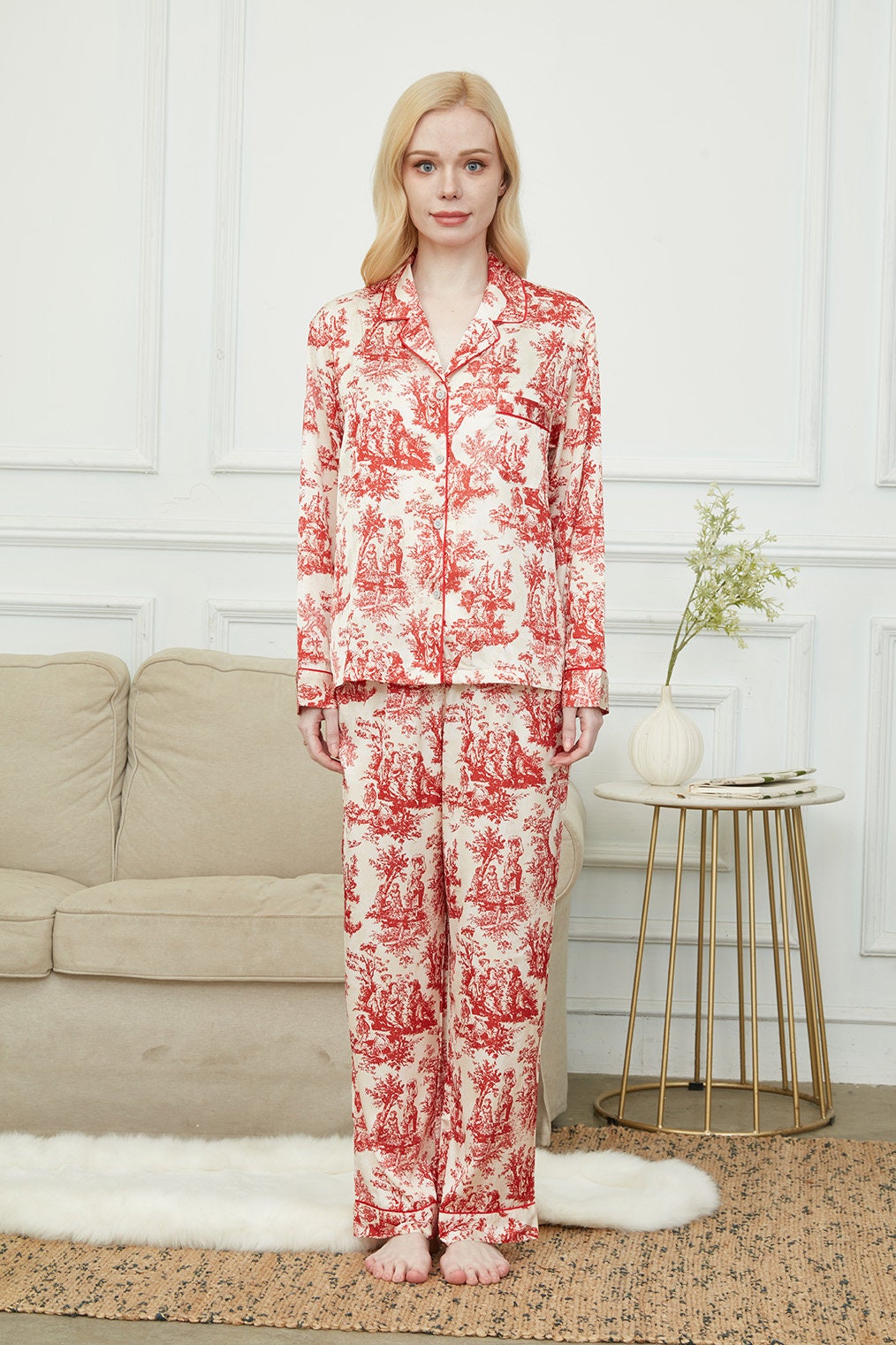 Bride And Bridesmaids Pajama, Pajama Set For Women,Red Of The Evening ,Soft Silky Polyester, Gift For Her, Personalized Gift For Bridesmaids