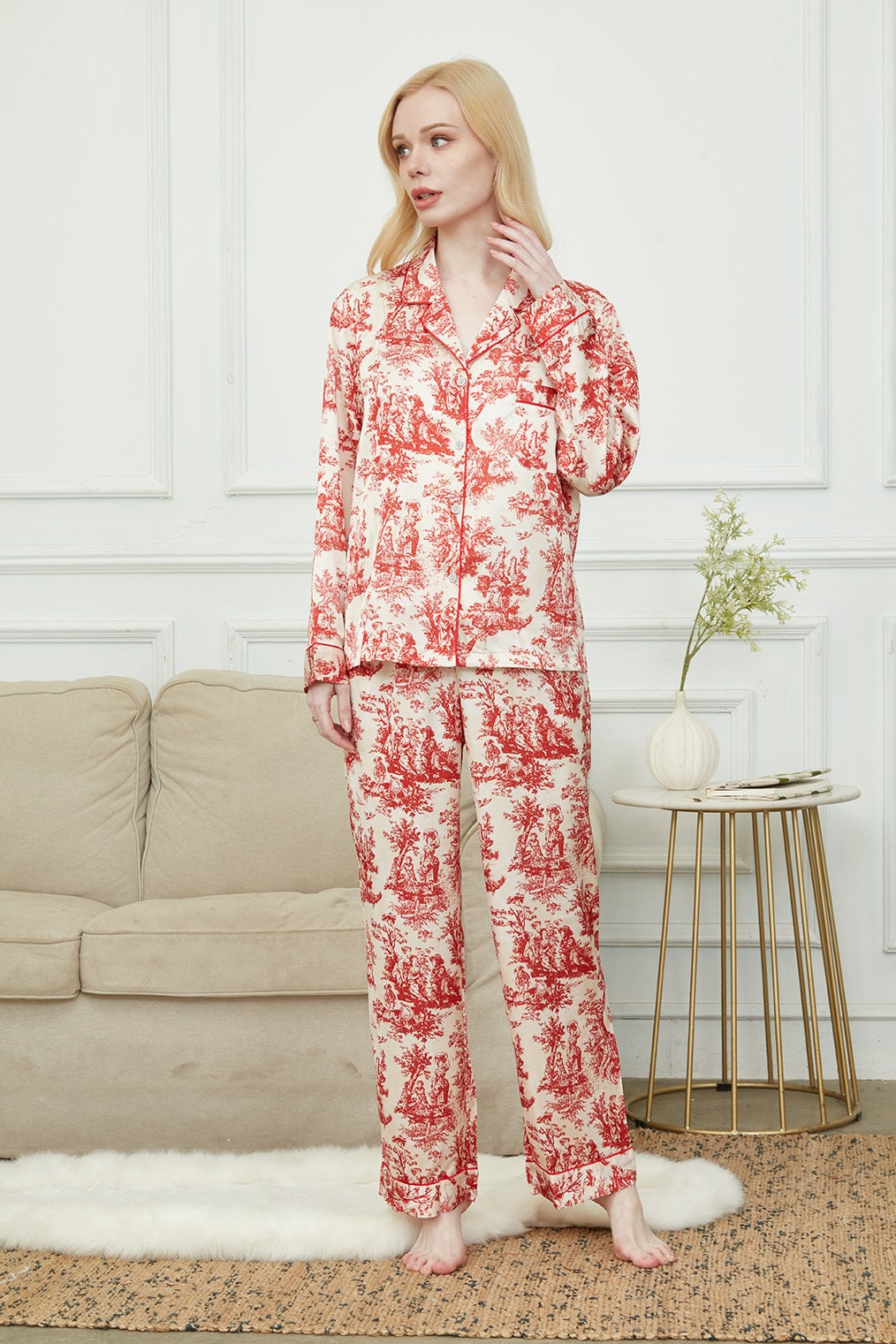 Bride And Bridesmaids Pajama, Pajama Set For Women,Red Of The Evening ,Soft Silky Polyester, Gift For Her, Personalized Gift For Bridesmaids