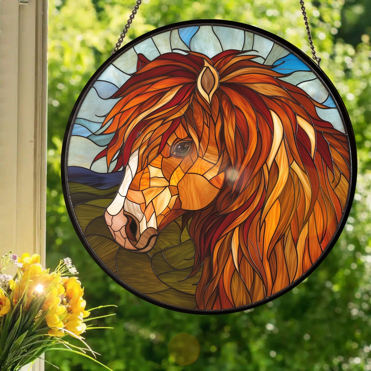 Shetland Pony: Stained Glass Style Window Hanging