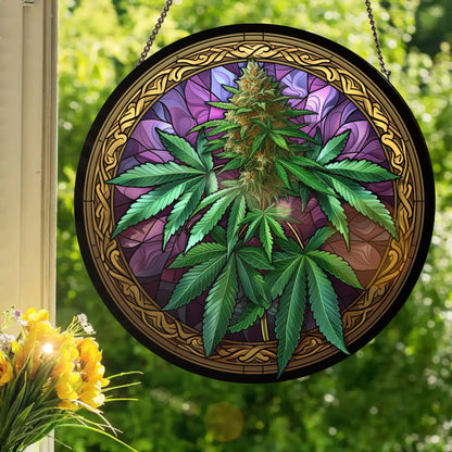 Purple Bud 420: Stained Glass Style Window Hanging