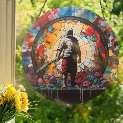 Graffiti Freedom Fighter: Stained Glass Style Window Hanging Made With Real Glass
